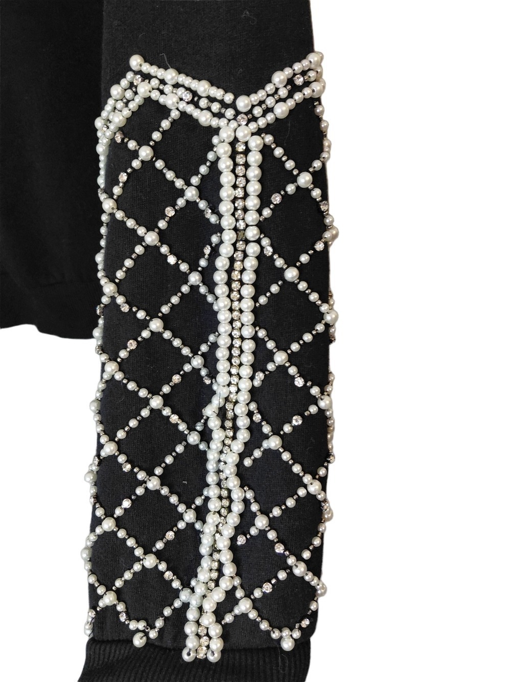EXPRESS Black Pearl Rhinestone Sweatshirt Glam Statement XS Extra Small - Picture 5 of 7